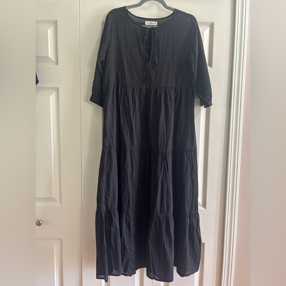 Natural Life Dress Women’s Size XS/S Black Maxi Keyhole 100% Cotton Stripe